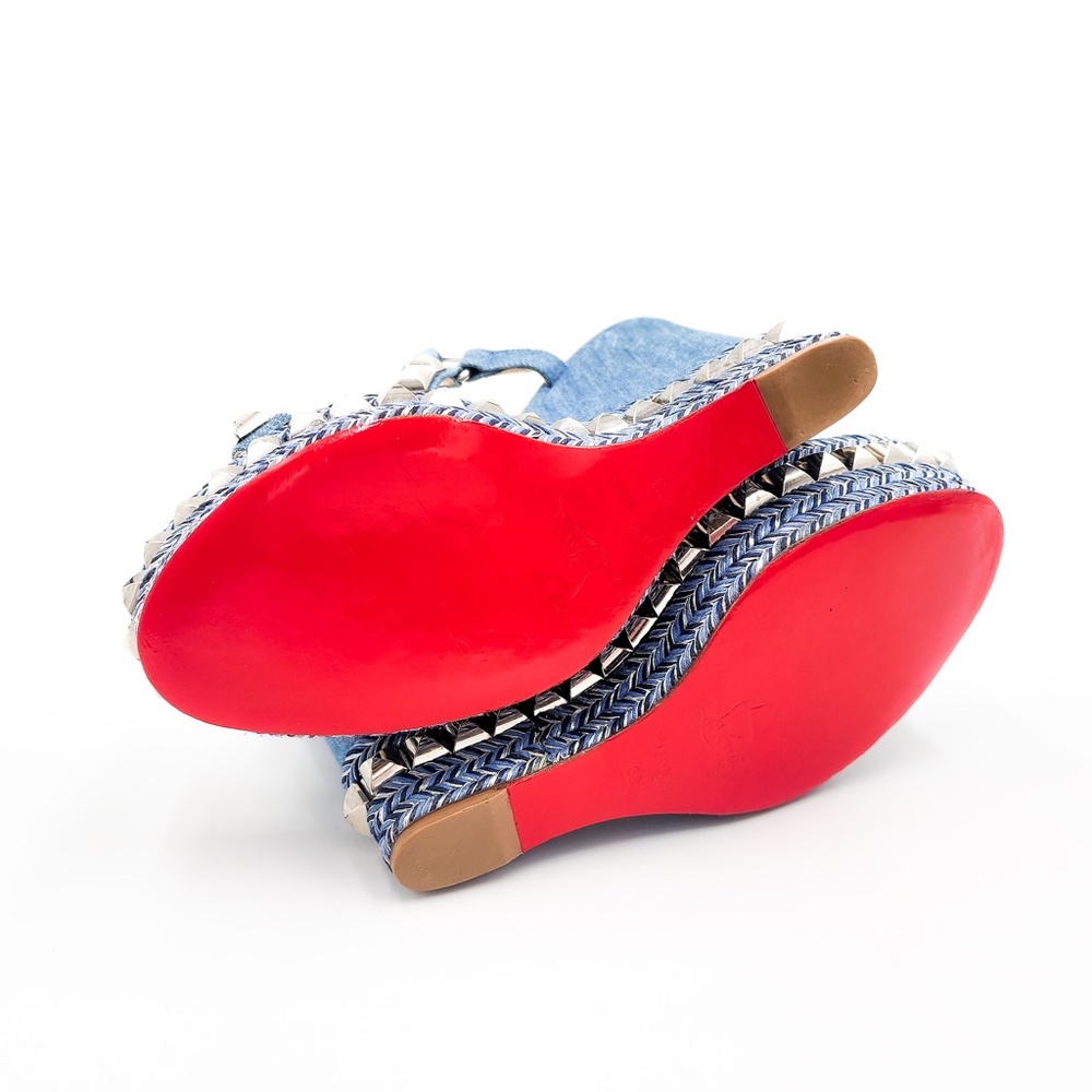 Christian Louboutin Denim Platform Studded Espadrille Sandals Shoes EU 38 - Picture 9 of 10
